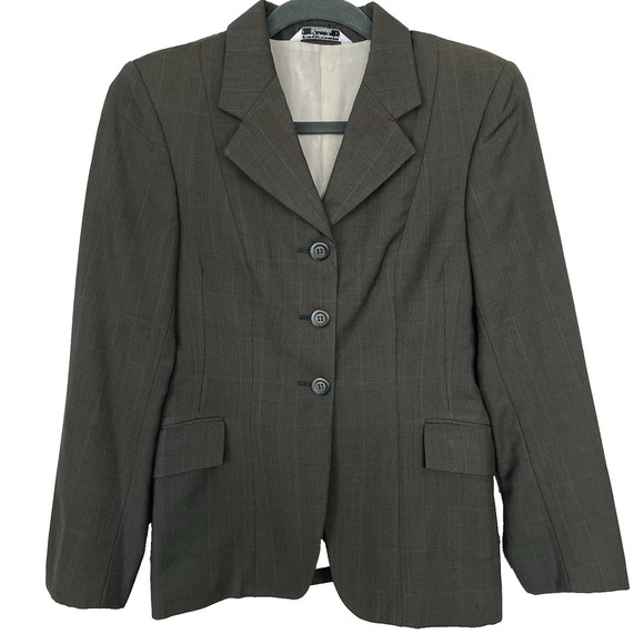 Grand Prix Equestrian Hunt Coat Women Sz 12S (Fits like 4) Taupe Wool Glen Plaid - Picture 1 of 12